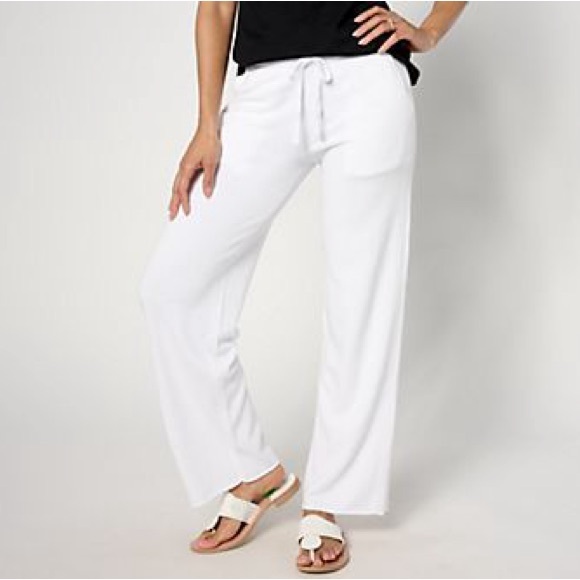 Barefoot Dreams Malibu Collection Brushed Jersey Pants White Drawstring Pants - Picture 1 of 3